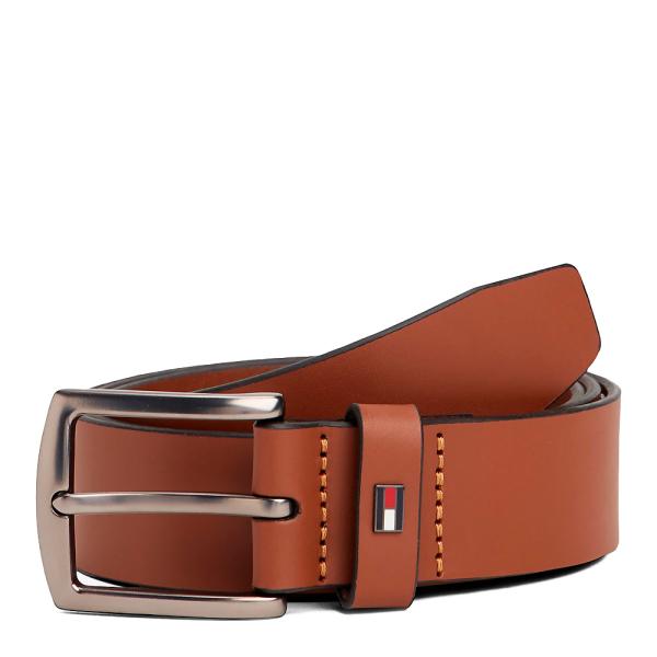 Tommy Hilfiger Denton leather belt with enameled logo, Brown - Ref.
