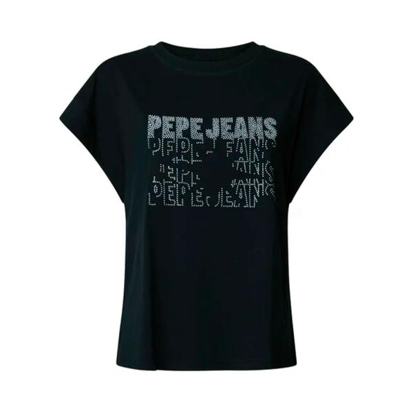 Pepe Jeans  Camisetas, tops y polos Negro - Camiseta logo strass - M - Ref.