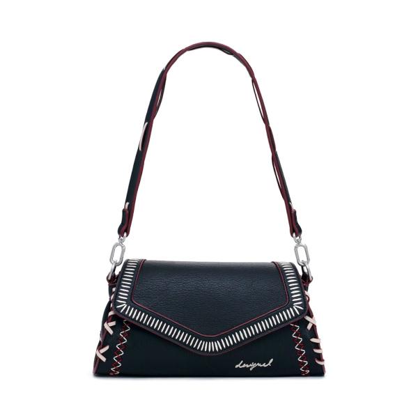 Desigual Mittelgroße Tasche in Lederoptik mit Nähten - U Schwarz- Ref.