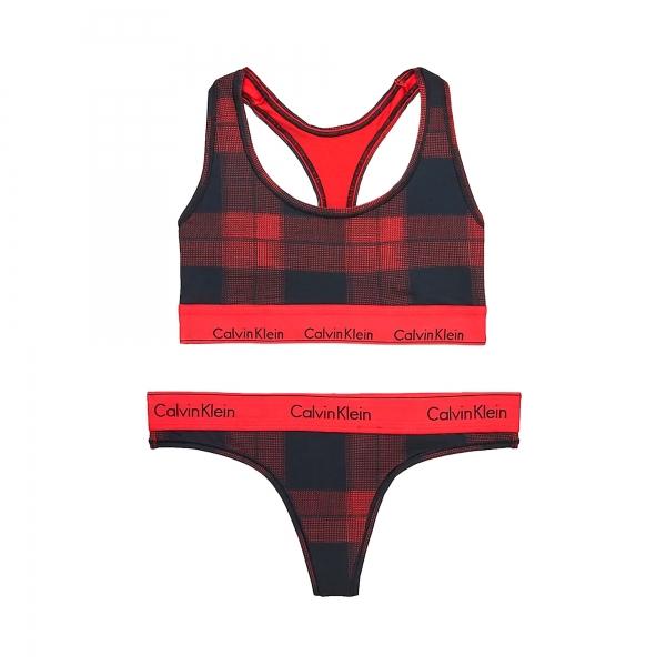Calvin Klein Underwear Unlined Bralette & Thon Set , Black, Red, Size  - Ref. 000QF6703A