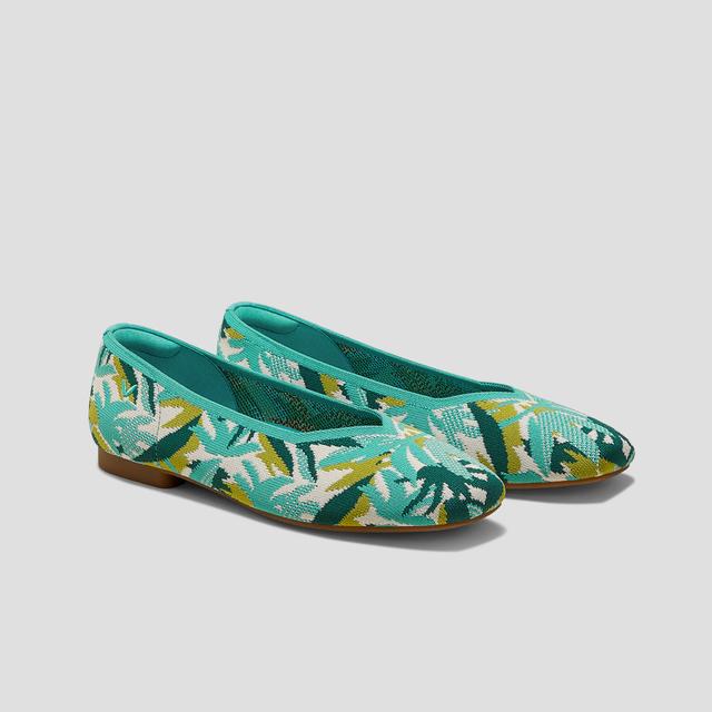 VIVAIA Square-Toe V-Cut Flats (Margot 2.0)|TURQUOISE TROPICAL|EU 35