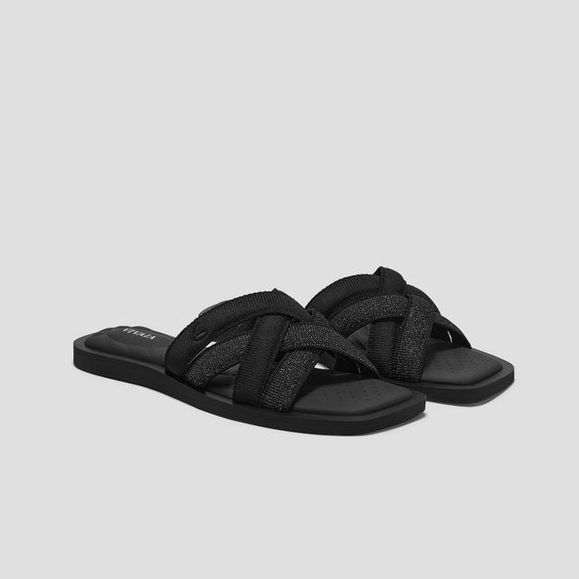 VIVAIA Pillow Top Slide Strappy Sandals (Mayara)|BLACK METALLIC|US 6