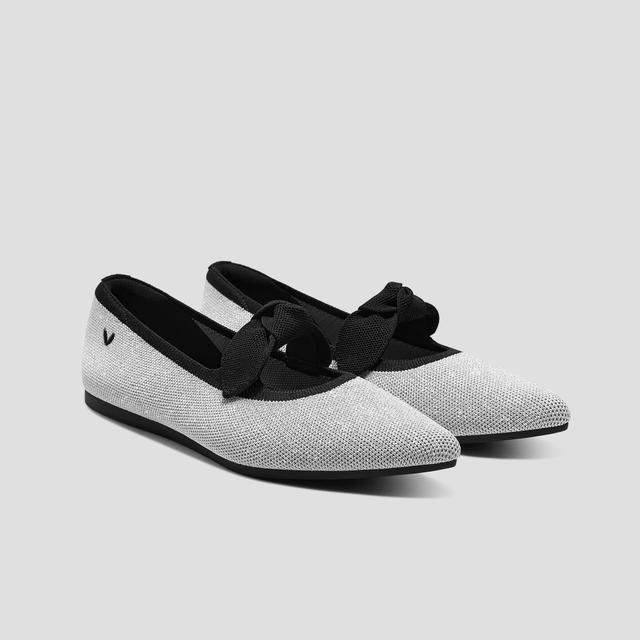 VIVAIA Pointed-Toe Bow Flats (Addriane)|METALLIC DIAMOND BLACK|US 9