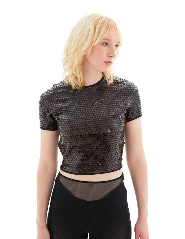 Mugler Tulle Stretch Top with Sequins