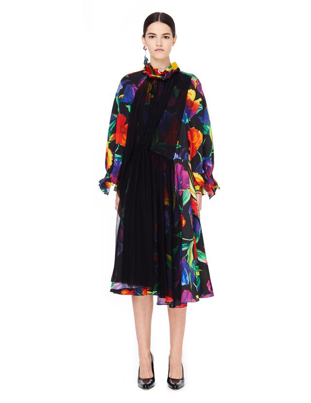 Balenciaga Flower Printed Layered Silk Dress