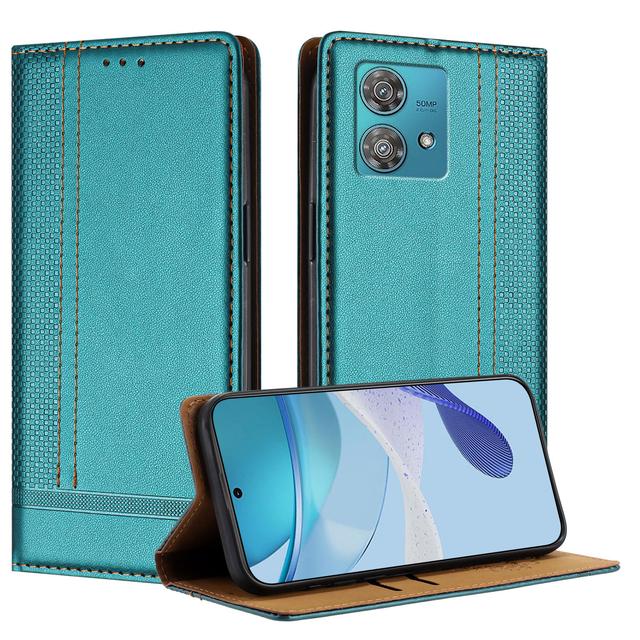 For Motorola Edge 40 Neo 5G Case L-Shaped Grid Pattern Leather Stand Phone Cover with Card Slots - Green