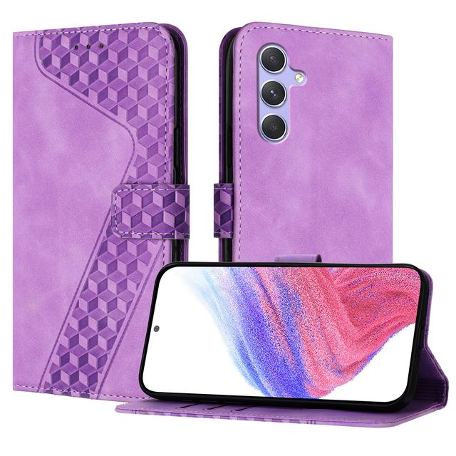 For Samsung Galaxy A54 5G Leather Case 7-Shaped Pattern Wallet Stand Shockproof Phone Cover - Purple