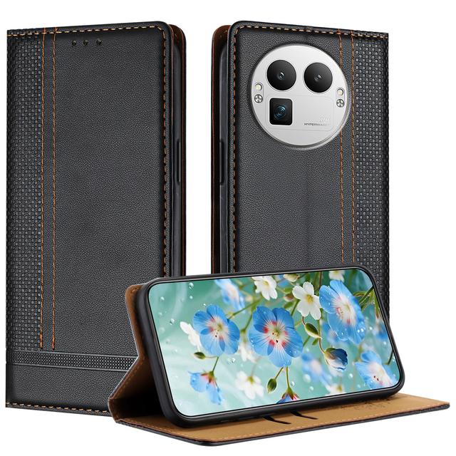 For Realme GT 8 Pro 5G Case L-Shaped Grid Pattern Leather Stand Phone Cover with Card Slots - Black