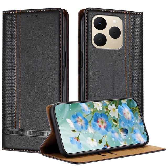 For Realme 15T 5G Case L-Shaped Grid Pattern Leather Stand Phone Cover with Card Slots - Black