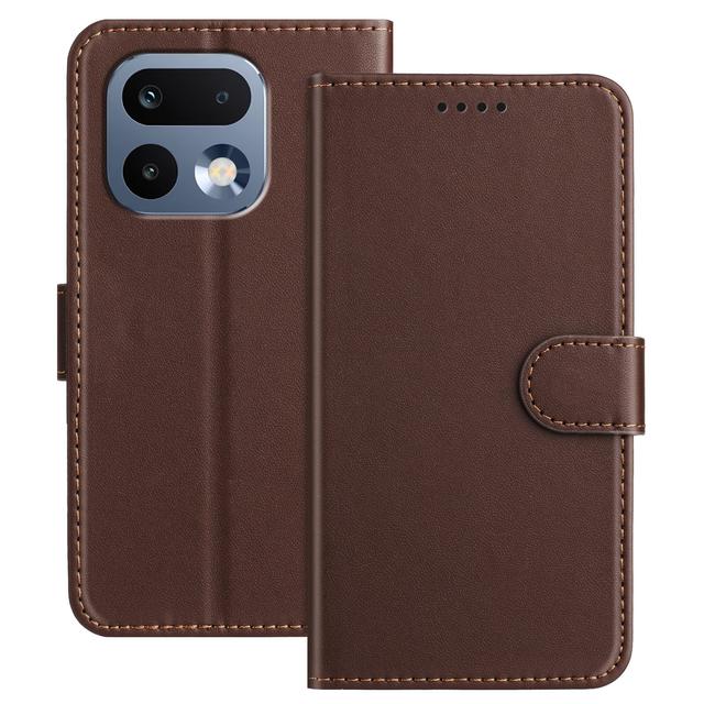 For Realme 16 Pro 5G Leather Case Wallet Stand Solid Color Anti Drop Phone Cover - Brown