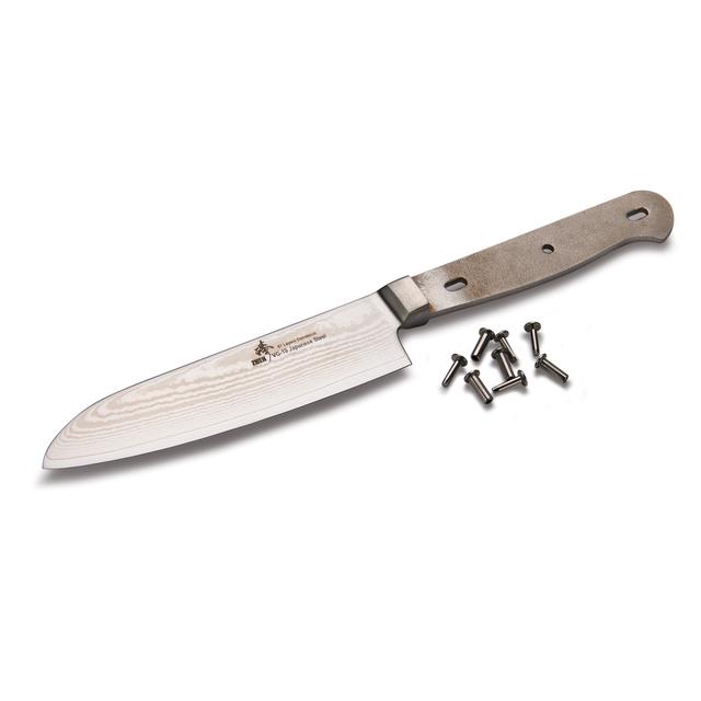 ZHEN Santoku Knife for Mincing, Slicing and Dicing Vegetables - 9-5/16" - Damascus - Unfinished Kit