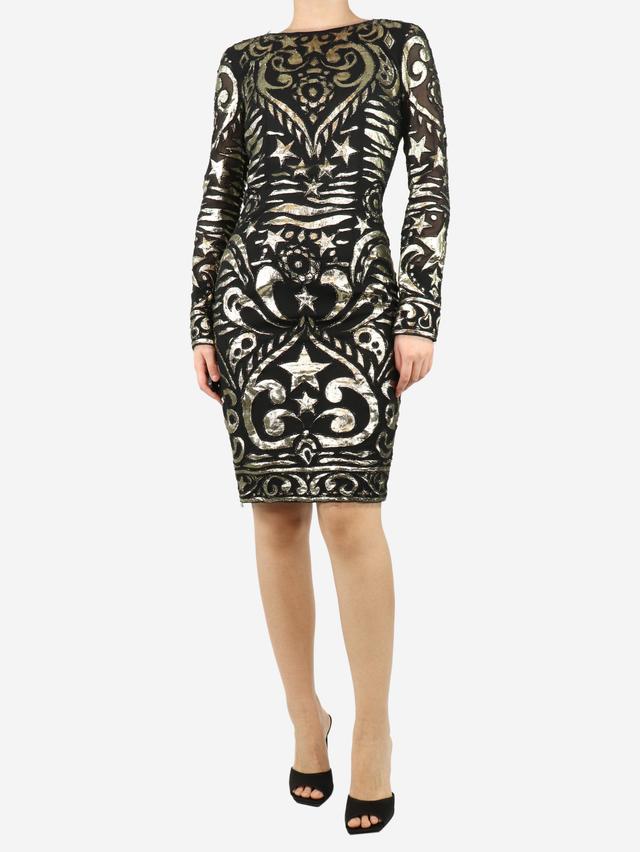 Pre-Loved Emilio Pucci Black and gold lurex applique midi dress - Size 12