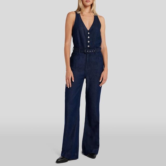 7 For All Mankind Dark Blue Tailored Wide Leg Jumpsuit - Size S