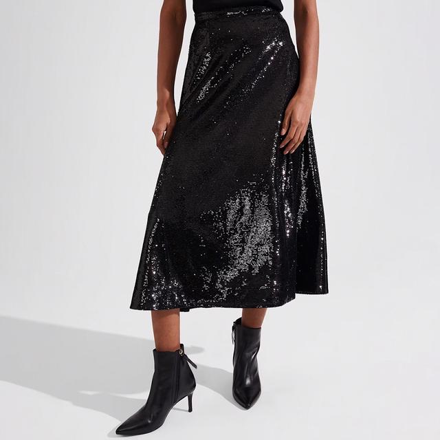 Hobbs London Black Greta Sequin Midi Skirt - Size 10
