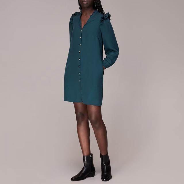 WHISTLES Teal Katie Button Through Dress - Size 8