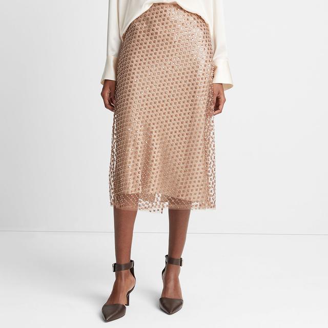 Vince Tan Beaded Sequin Straight Skirt - Size 8