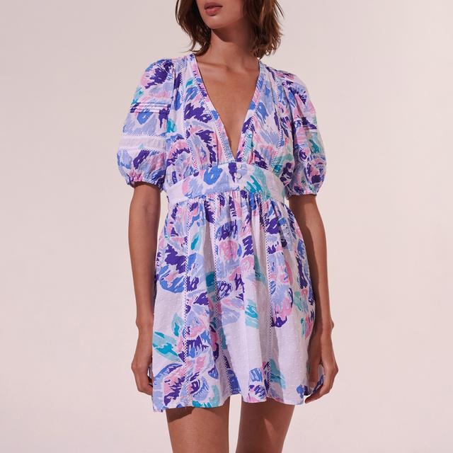 Poupette St Barth Mini Dress Reina Peony Blue - Size S