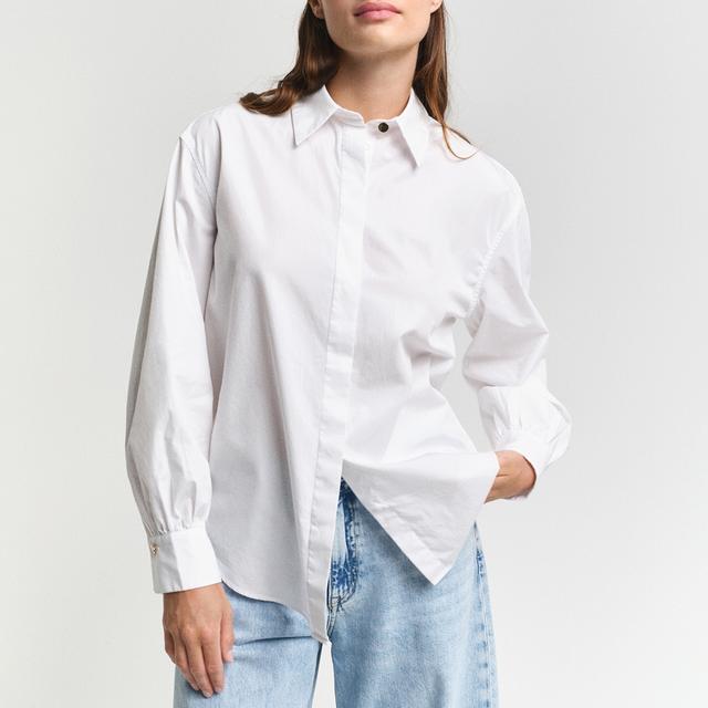 Gant White Volume Sleeve Cotton Poplin Shirt - Size 14