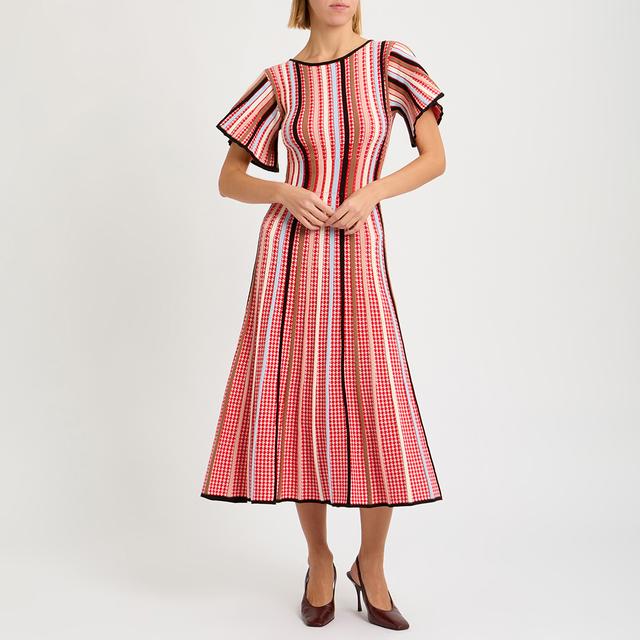 Temperley London Poppy Red Mix Vulcan Knit Dress - Size XL