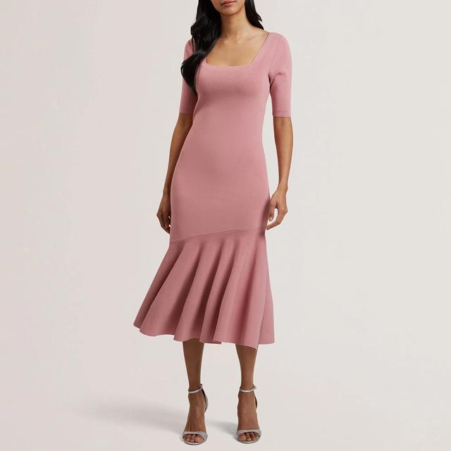 Ted Baker Pink Miyha Knitted Flippy Midi Dress - Size 12