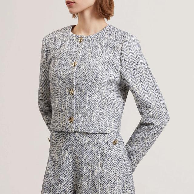Ted Baker Light Blue Vulpa Boucle Fitted Cardigan - Size 12