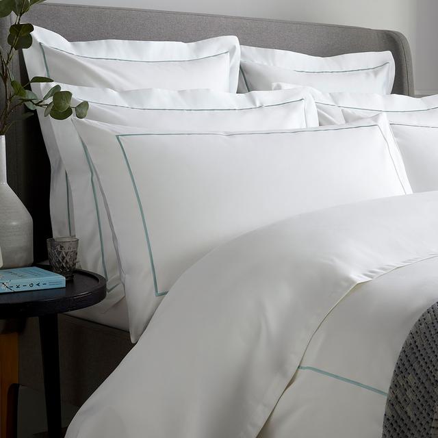 Hotel Living 800TC Single Row Cord Super King Pillowcase White/Duck Egg