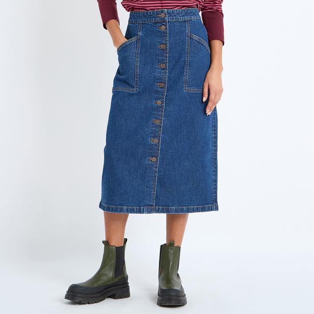 Crew Clothing Dark Denim Buttoned Midi Skirt - Size 8