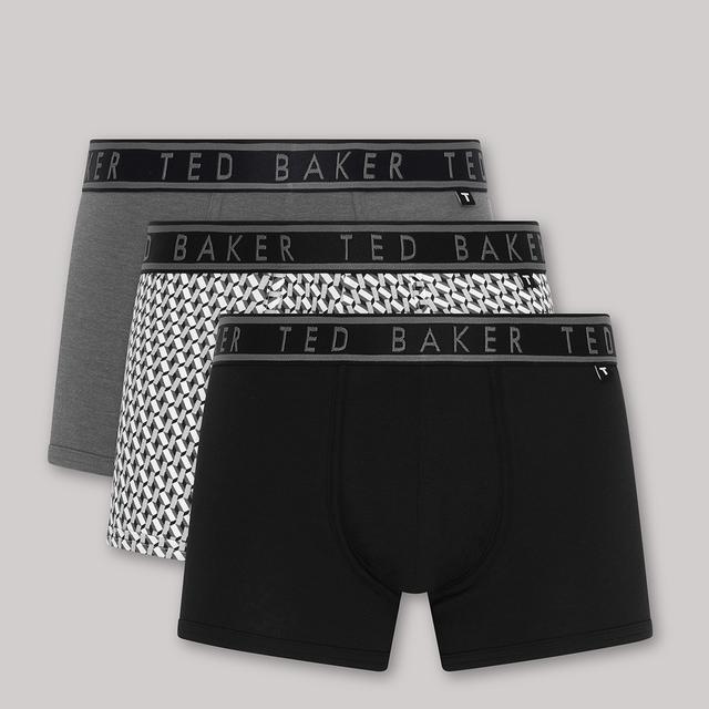 Ted Baker Grey/Print/Black 3-Pack Cotton Trunks - Size L