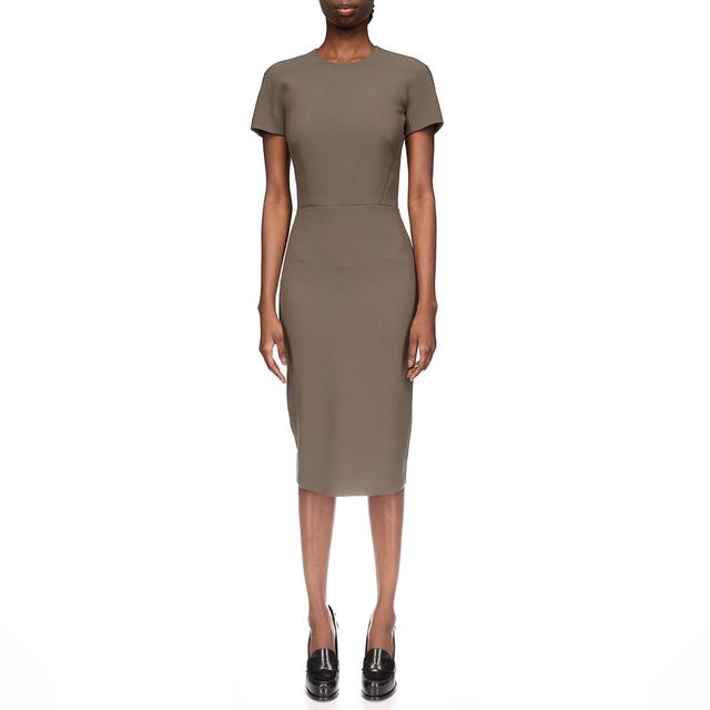 Khaki Wool Blend Fitted T-Shirt Dress