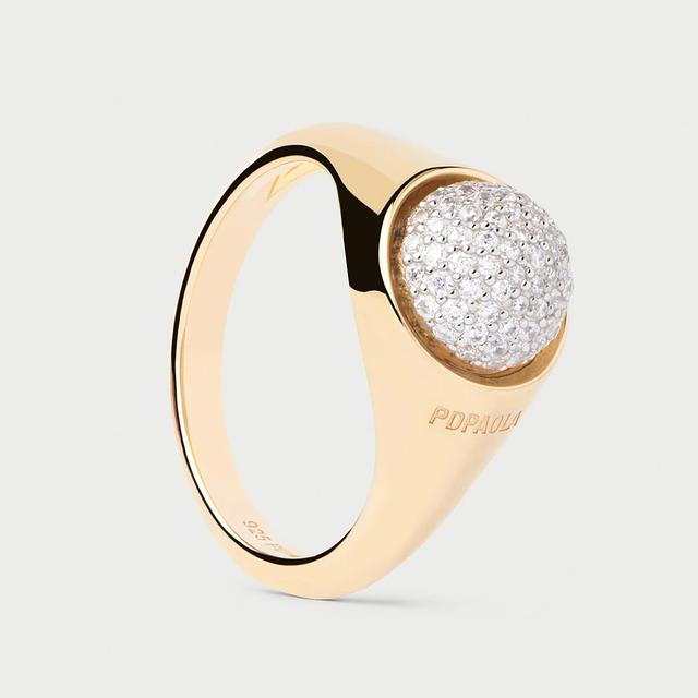 PDPAOLA 18K Gold Plated Pavé Moon Ring - Size K