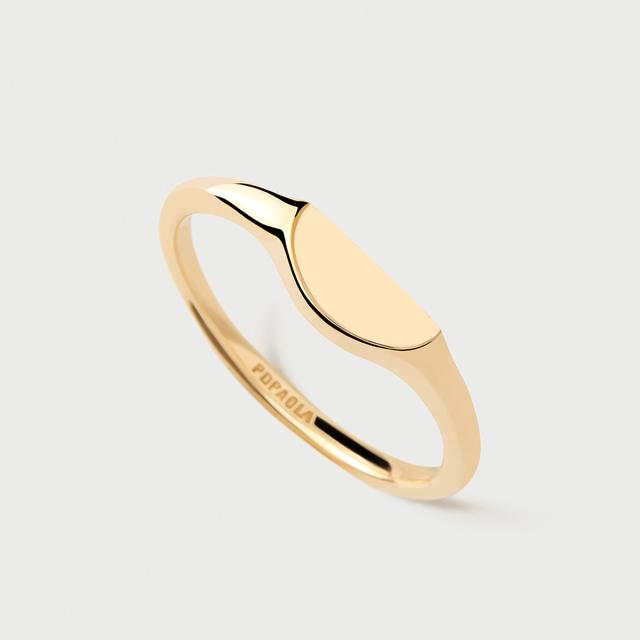PDPAOLA 18K Gold Plated Half Circle Mini Stamp Ring - Size L/M
