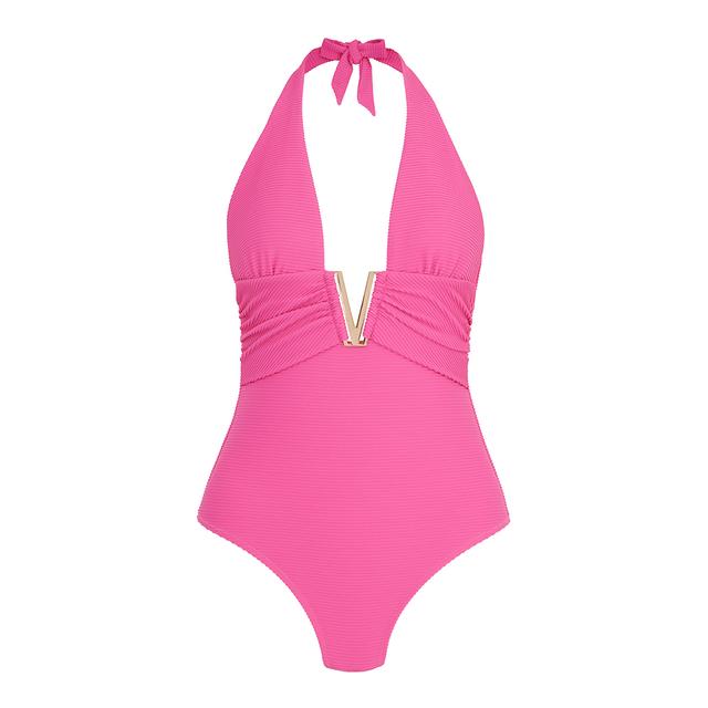 Heidi Klein Pink Tulum V-Bar Halterneck One Piece - Size XS