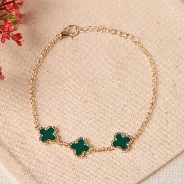 Elika Gold-Plated & Green Triple Clover Bracelet