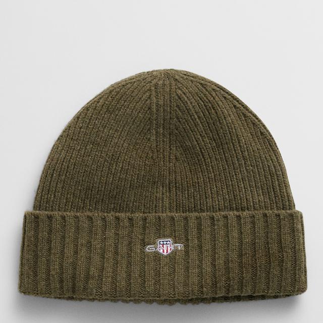 Gant Khaki Unisex Wool Blend Shield Beanie