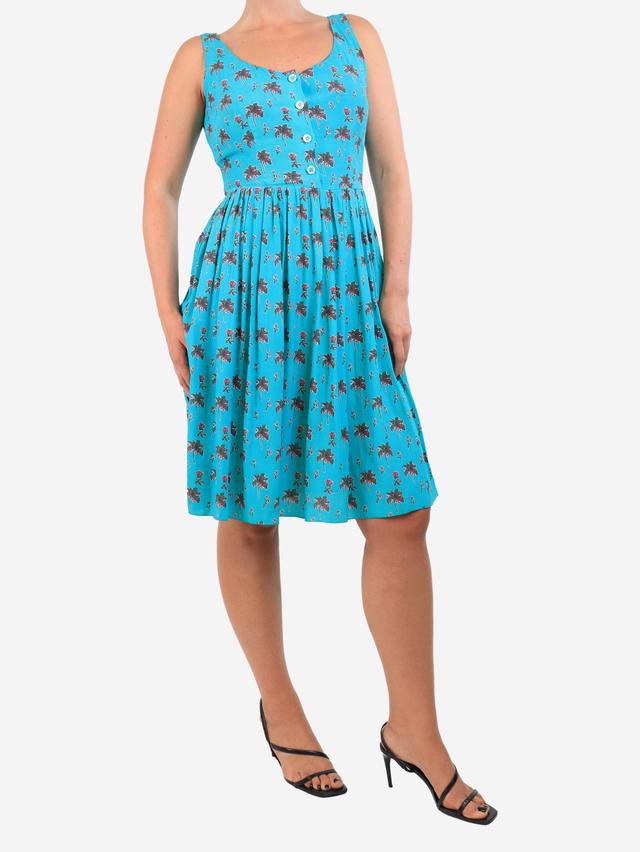 Pre-Loved Prada Turquoise sleeveless floral printed dress - Size 8