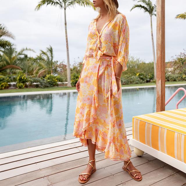 Poupette St Barth Yellow Aude Long Skirt - Size M/L