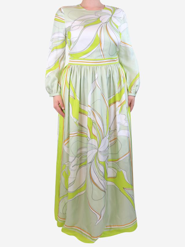 Pre-Loved Tory Burch Charteuse printed silk maxi dress - Size 14