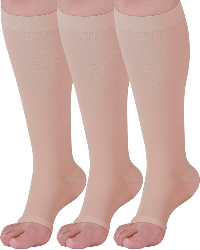 Absolute Support A511 20-30 mmHg XL Beige Opaque Open Toe Knee High (3 Pack) - A511BE4-3
