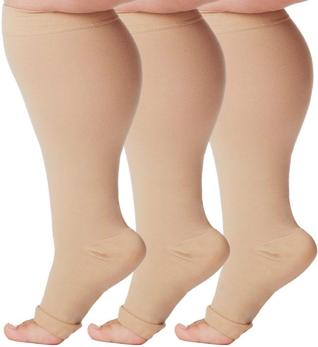 Absolute Support A511 20-30 mmHg 7XL Beige Opaque Open Toe Knee High (3 Pack) - A511BE10-3