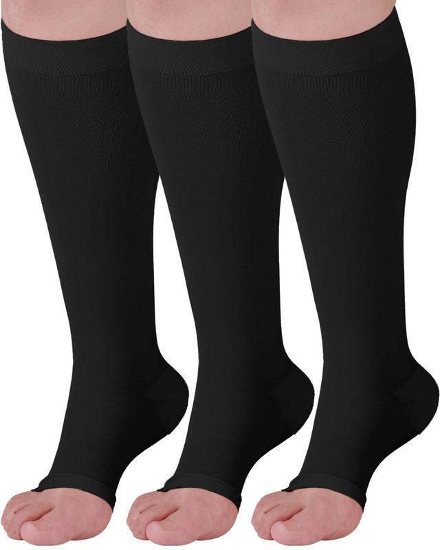 Absolute Support A511 20-30 mmHg XL Black Opaque Open Toe Knee High (3 Pack) - A511BL4-3