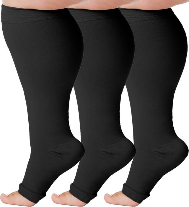 Absolute Support A511 20-30 mmHg 7XL Black Opaque Open Toe Knee High (3 Pack) - A511BL10-3