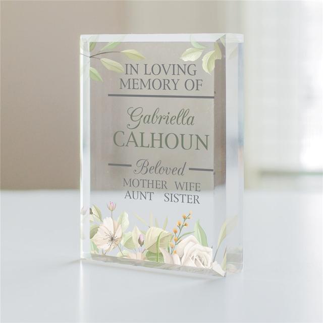 Personalized Floral in Loving Memory Acrylic Keepsake Block