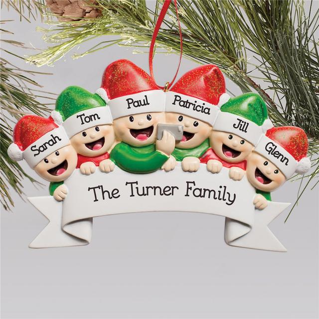 Family Selfie 6 Head Personalized Christmas Ornament