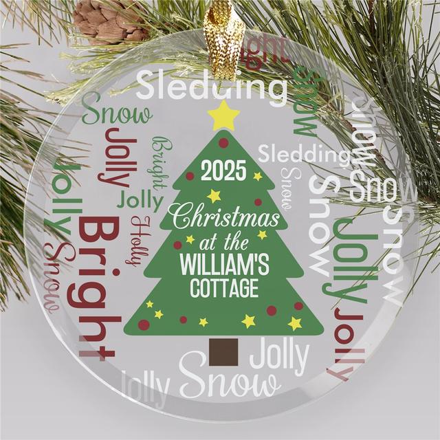 Personalized Christmas Tree Word Art Round Glass Ornament