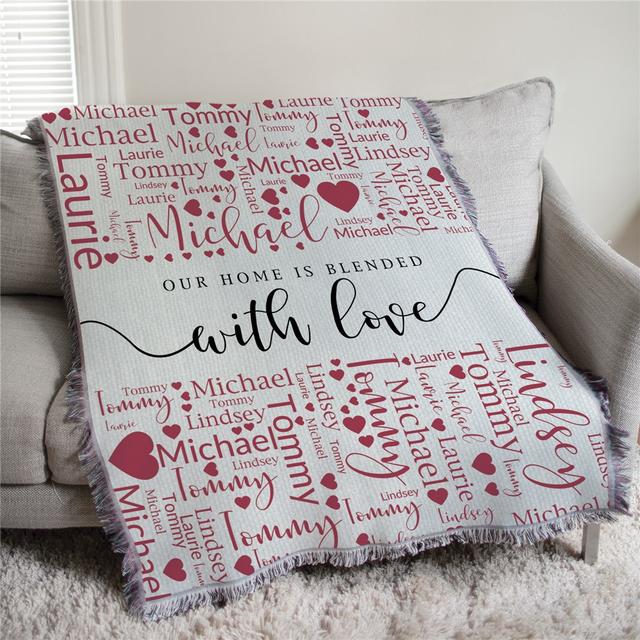 Personalized Blended With Love Word Art 50x60 Afghan Throw