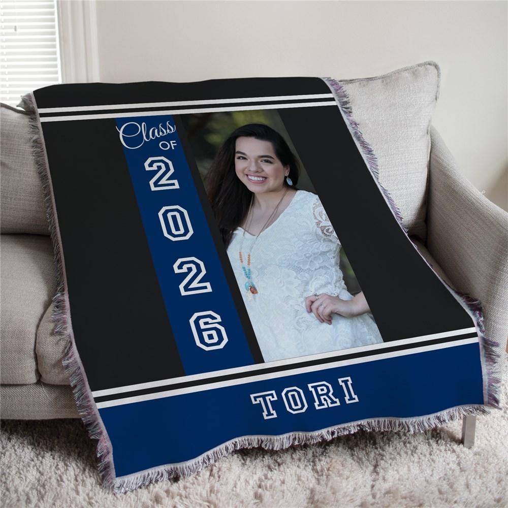 Personalized Graduation Photo with Stripes 50x60 Afghan Throw