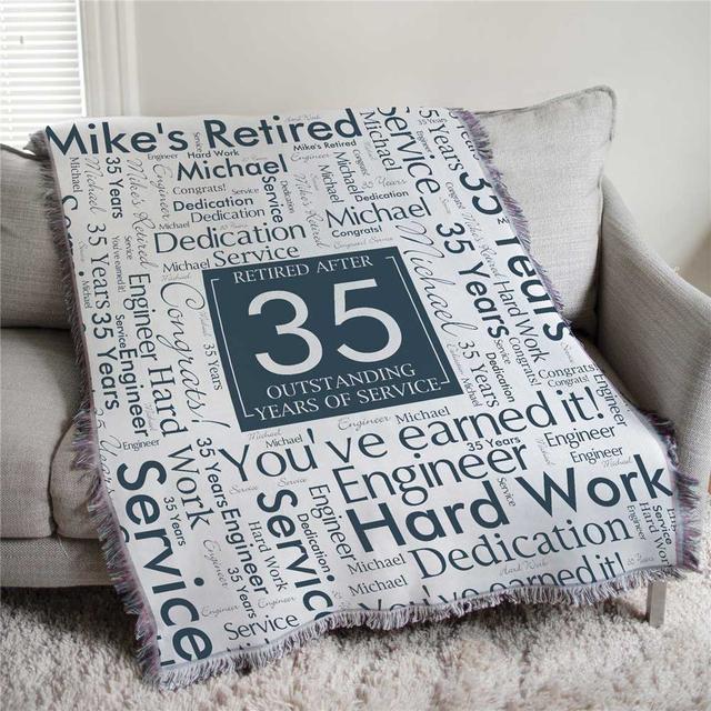 Personalized Retired After Years of Service Word Art 50x60 Afghan Throw