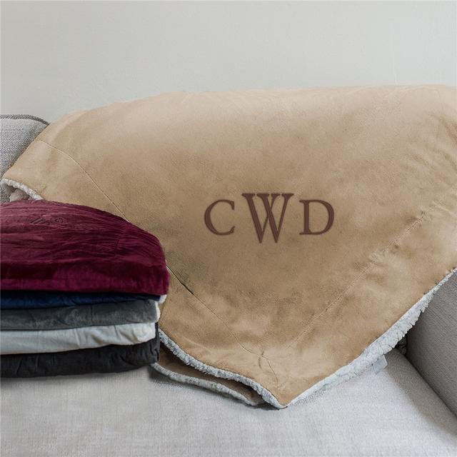 Embroidered Initials Sherpa Blanket