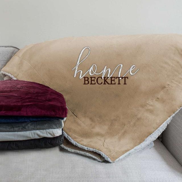 Embroidered Home Sherpa Blanket