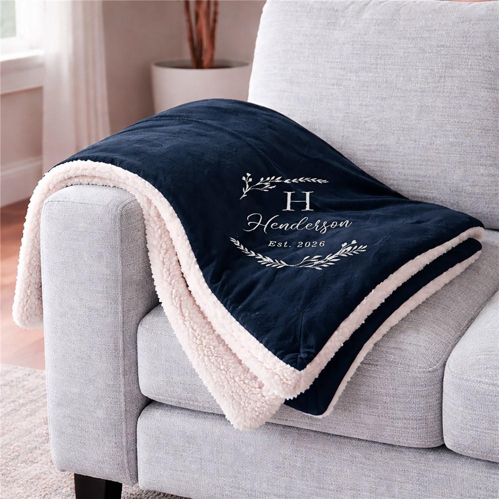 Embroidered Family Name Initial Wreath Sherpa Blanket